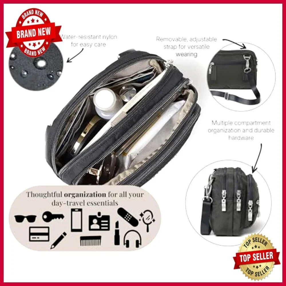 Triple Zip Small Crossbody Bag Lightweight Convertible Fanny Pack Belt Bag